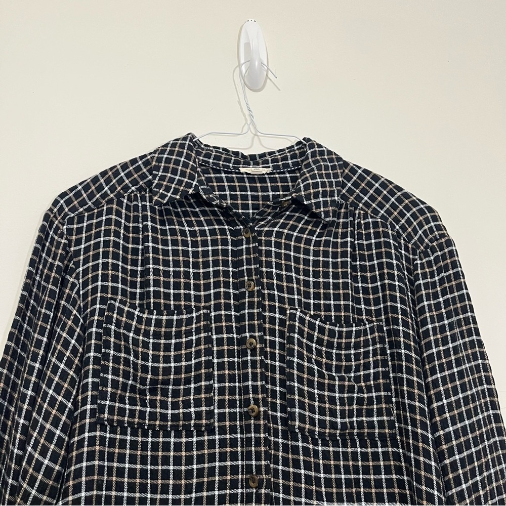 Anthropologie Pilcro Relaxed Plaid Shirt Tunic Button Front Size S Black White - Picture 7 of 16
